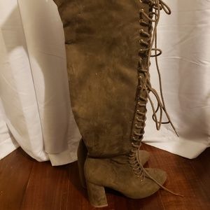 Over the knee strappy heel boots